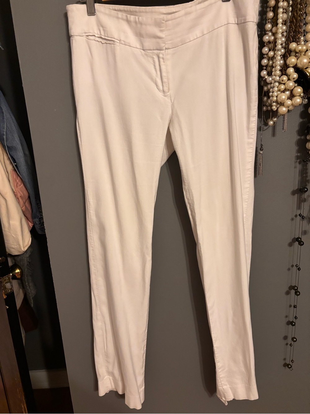 Women's White Stretch Slim Jeans-Loose Hem